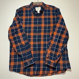 St. John’s Bay Soft Flannel Shirt Mens XL Navy Orange Plaid Button Down Cotton